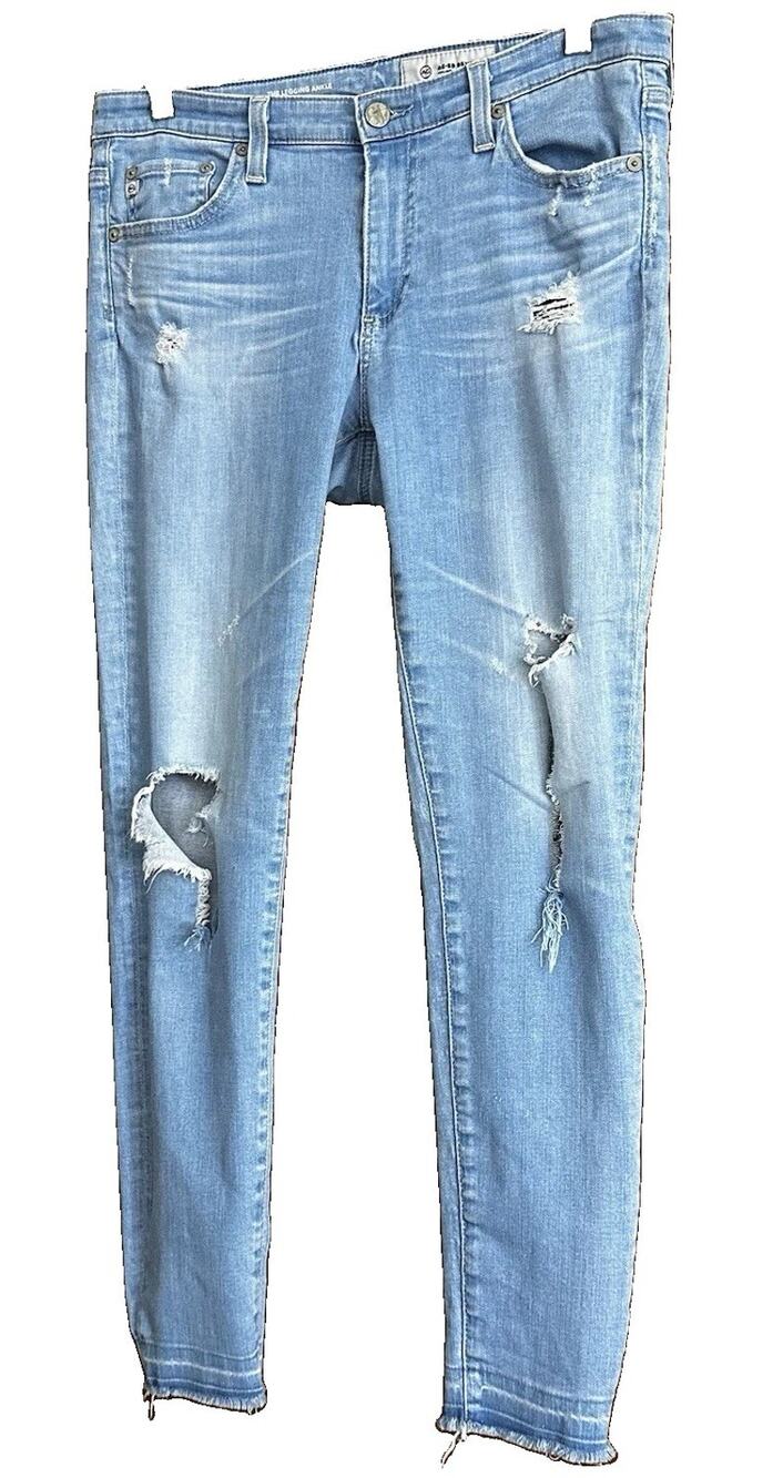 AG Adriano Goldschmied Legging Super Skinny Ankle Distressed Jeans Blue 30R